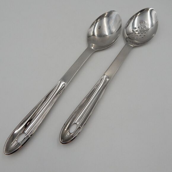 ALL-CLAD Professional Stainless Steel Serving Slotted & Reg Spoon Utensil 13 In - Picture 1 of 8